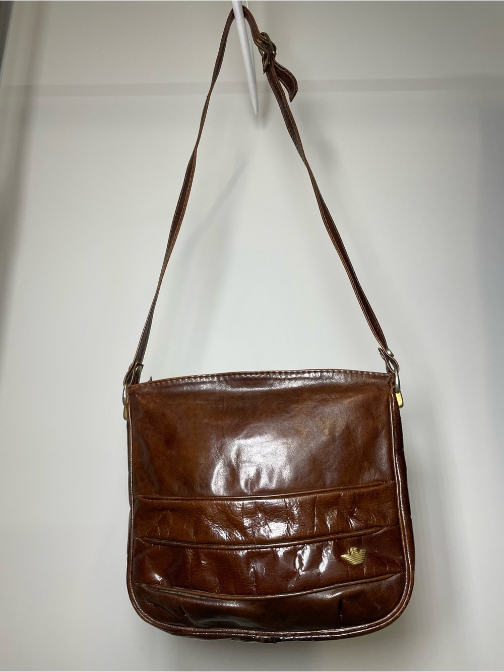 Vintage Emporio Armani Brown Leather Crossbody Bag Shoulder Y2K Designer Purse